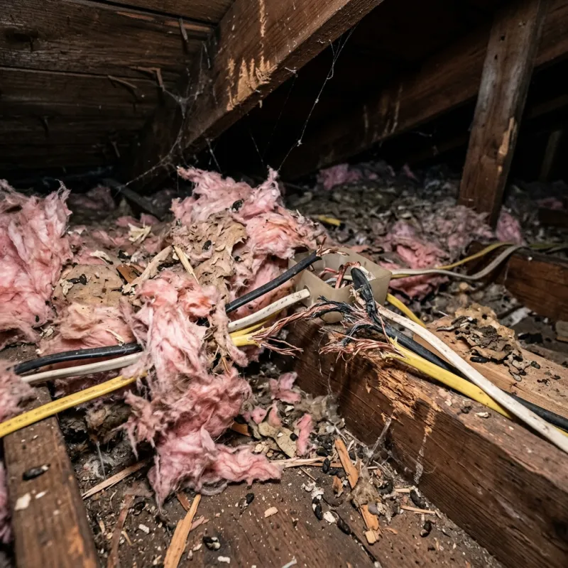 Contaminated ceiling insulation being assessed in a Cocoroc roof space